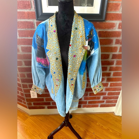 Custom Blue Jean rhinestone Jacket - Picture 1 of 4